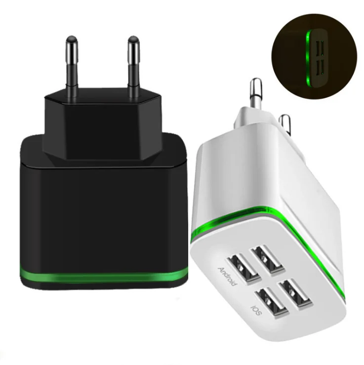 Universal charger LED 4USB charging green light wall charger EU plug Power Supply Adapter for samsung fast chager