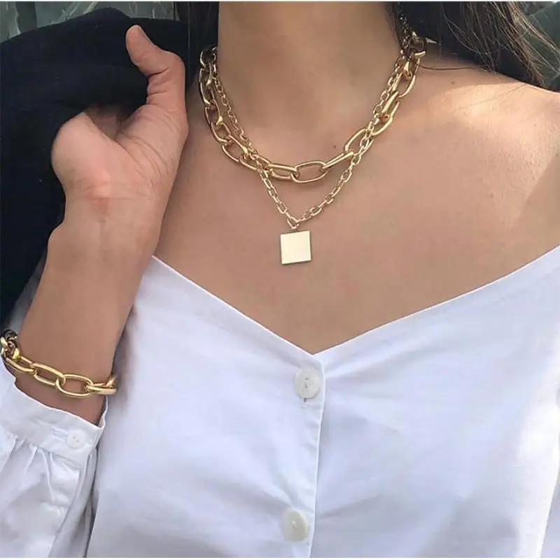 Gold Chunky Basic Chain Necklace Thick Link Chain Toggle Necklace 18K 24K Stainless Steel Choker Cable Necklace