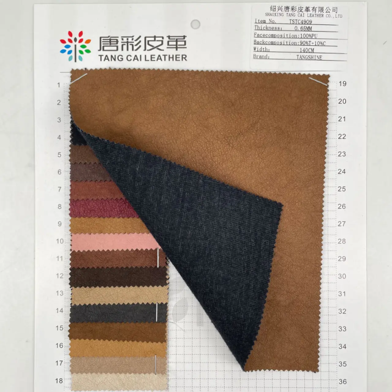 Factory direct sales stock PU leather 0.65MM leather feels soft TC base cloth two-color effect synthetic leather fabric