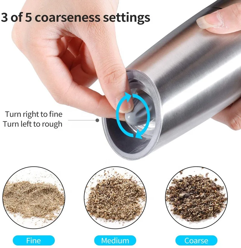 One Hand Operation Stainless Steel Spice Mill Automatic Gravity Induction Electric Salt And Pepper Grinder With Blue Led Light