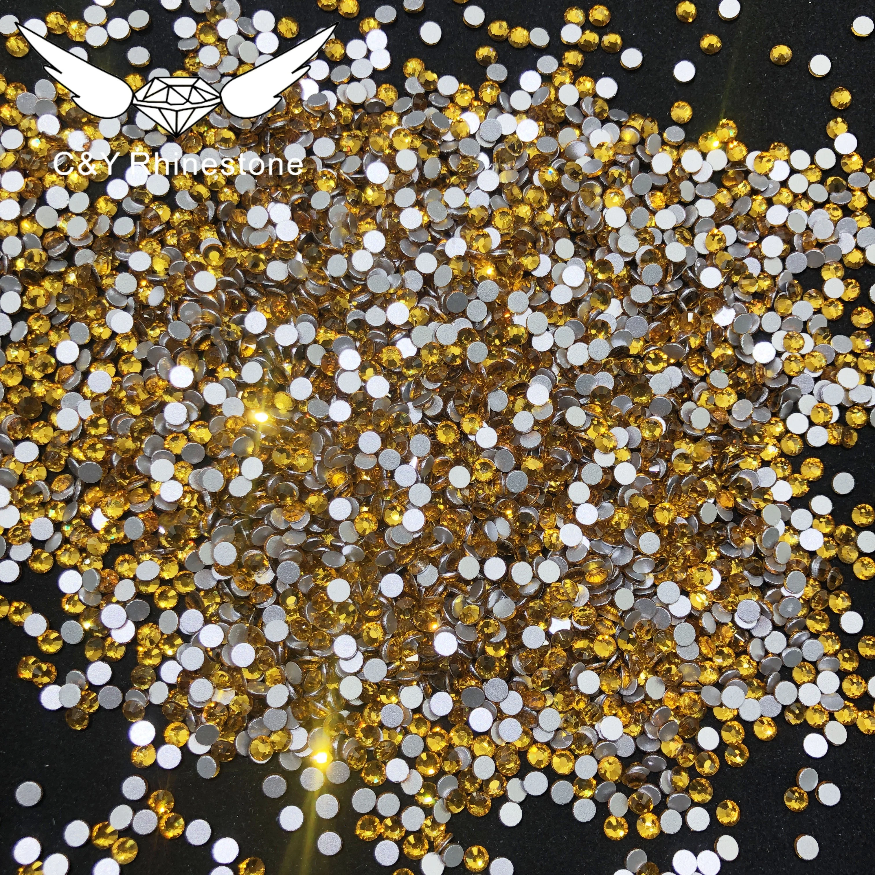 C&Y Wholesale Glass Crystal Colorful FlatBack Non Hot Fix Yellow Topaz Rhinestone
