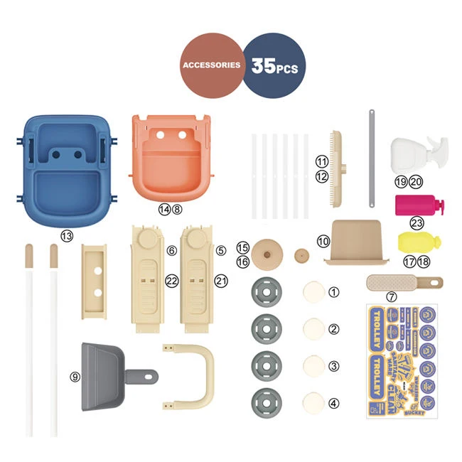 35pcs DIY Cute Sanitary Ware House Keeping Hand Carts Trolleys Role Play Pretend Play Kids Cleaning Toy Set Kitchen toy