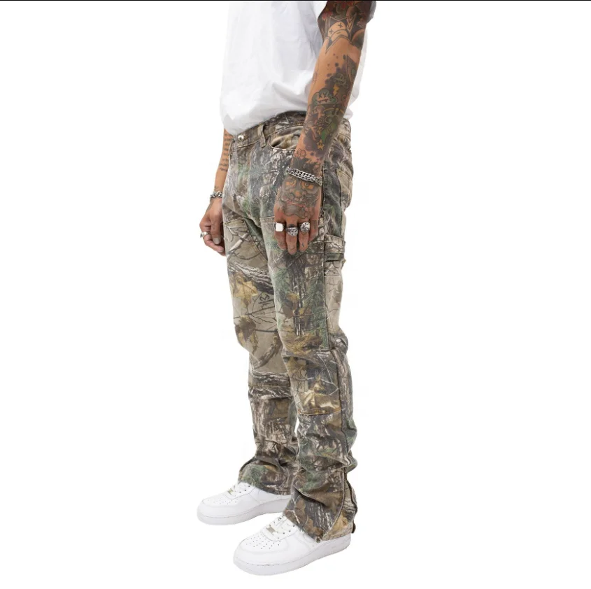 Custom Wholesale Camo Hunting 100cotton Real Tree Printing Cargo Flare Pants Men Custom Camo Cargo Pants