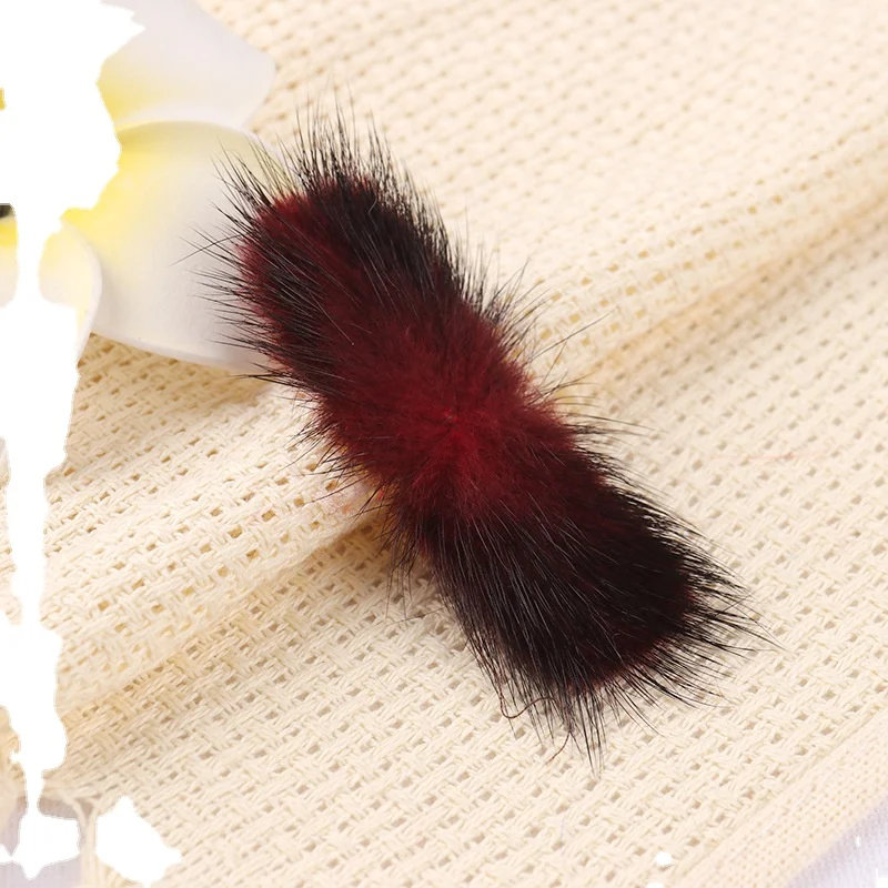 Real mink Fur pompoms bows cloth bow tie keychain shoes hair clips accessories fluffy handbag Fuzzy fur Hair Clips accessory