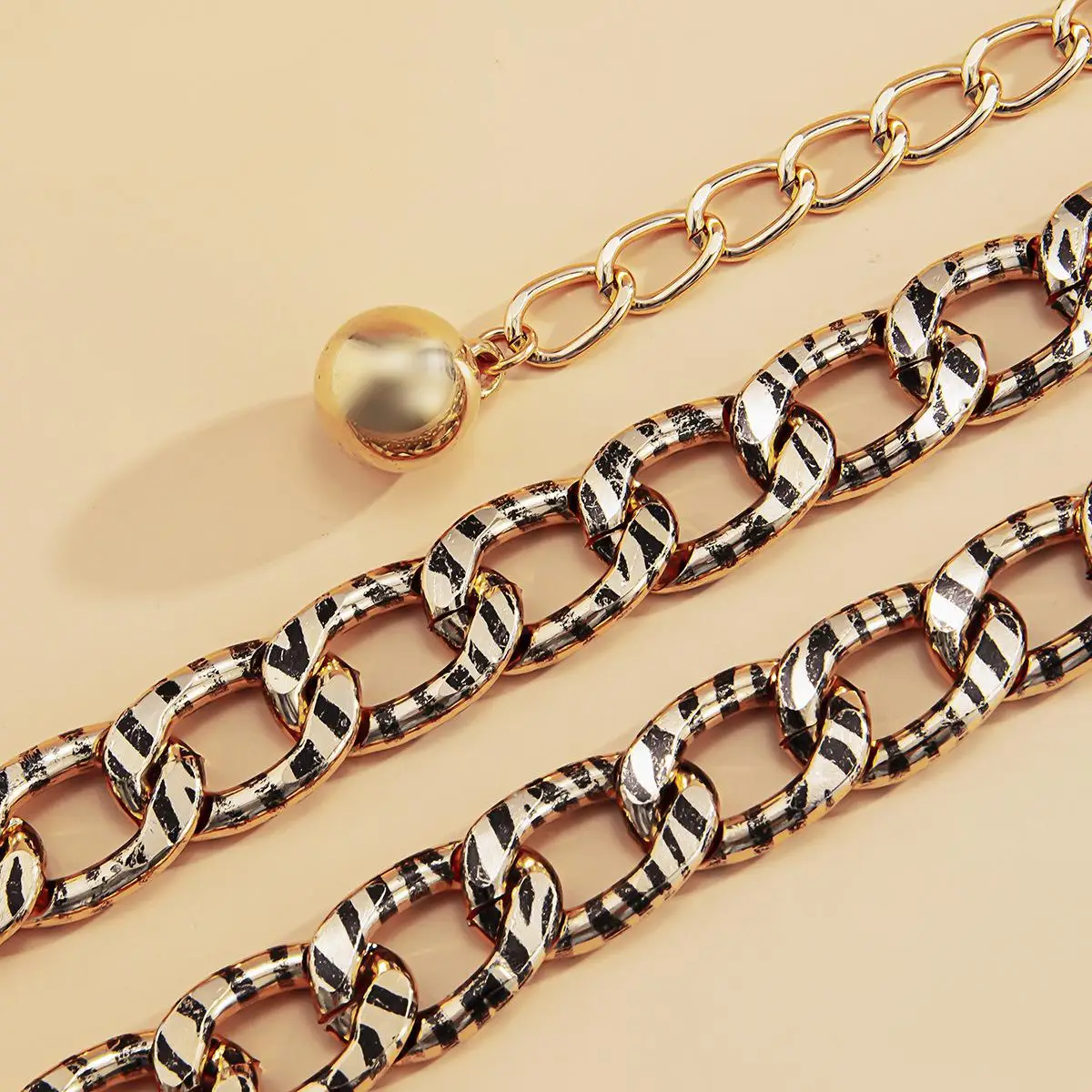  Leopard grain stripe thick chain waist simple drop ball