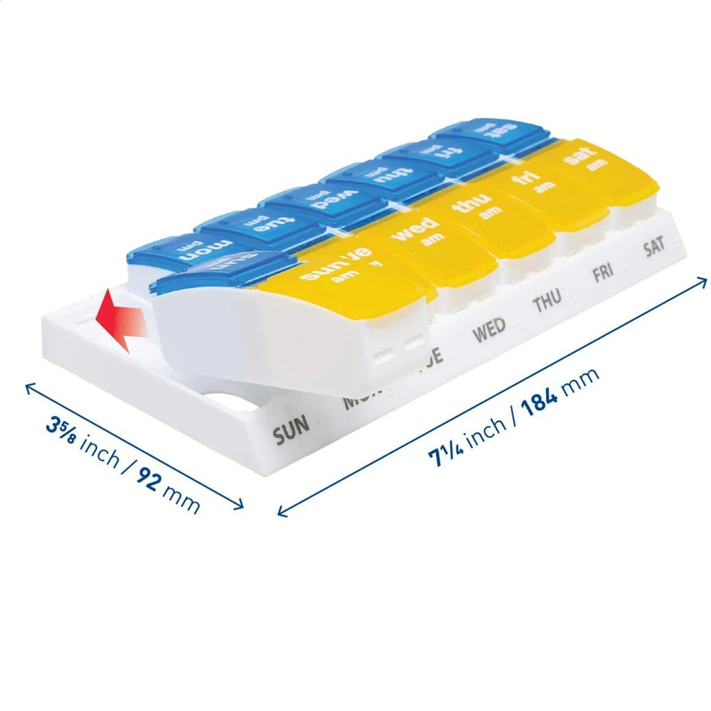 Weekly Removable Pill Box Case 7 Days 14 Compartments Plastic Pill Box