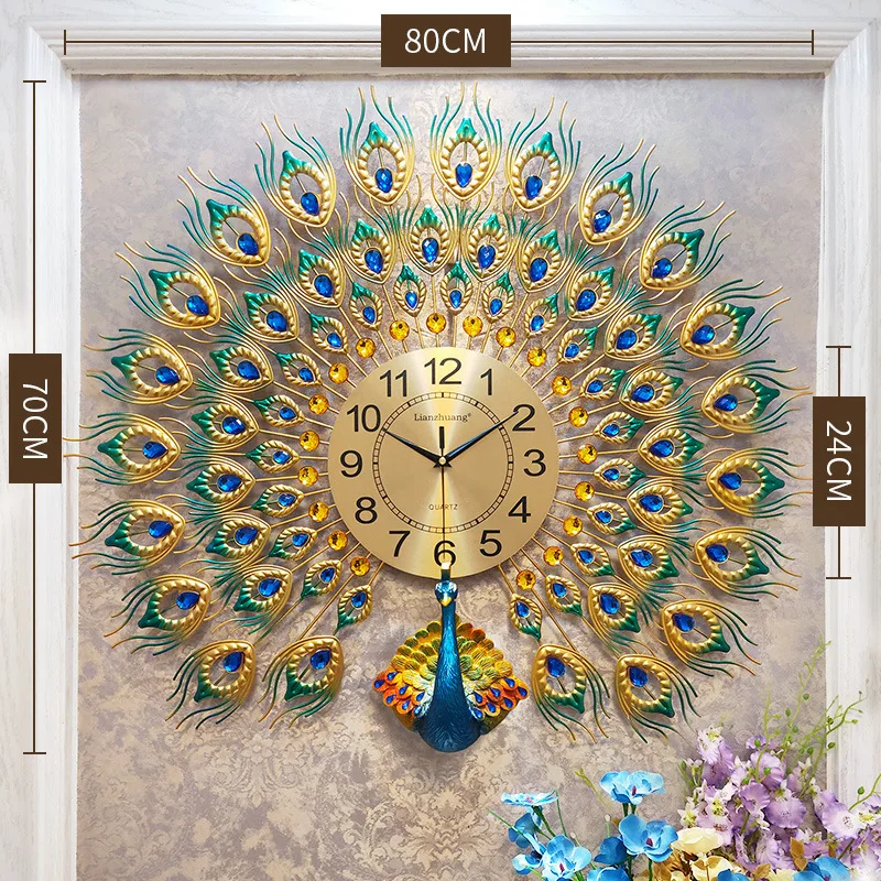 Luxury Home Decor Metal Wall Art Wholesale Peacock Wall Mounted Clock