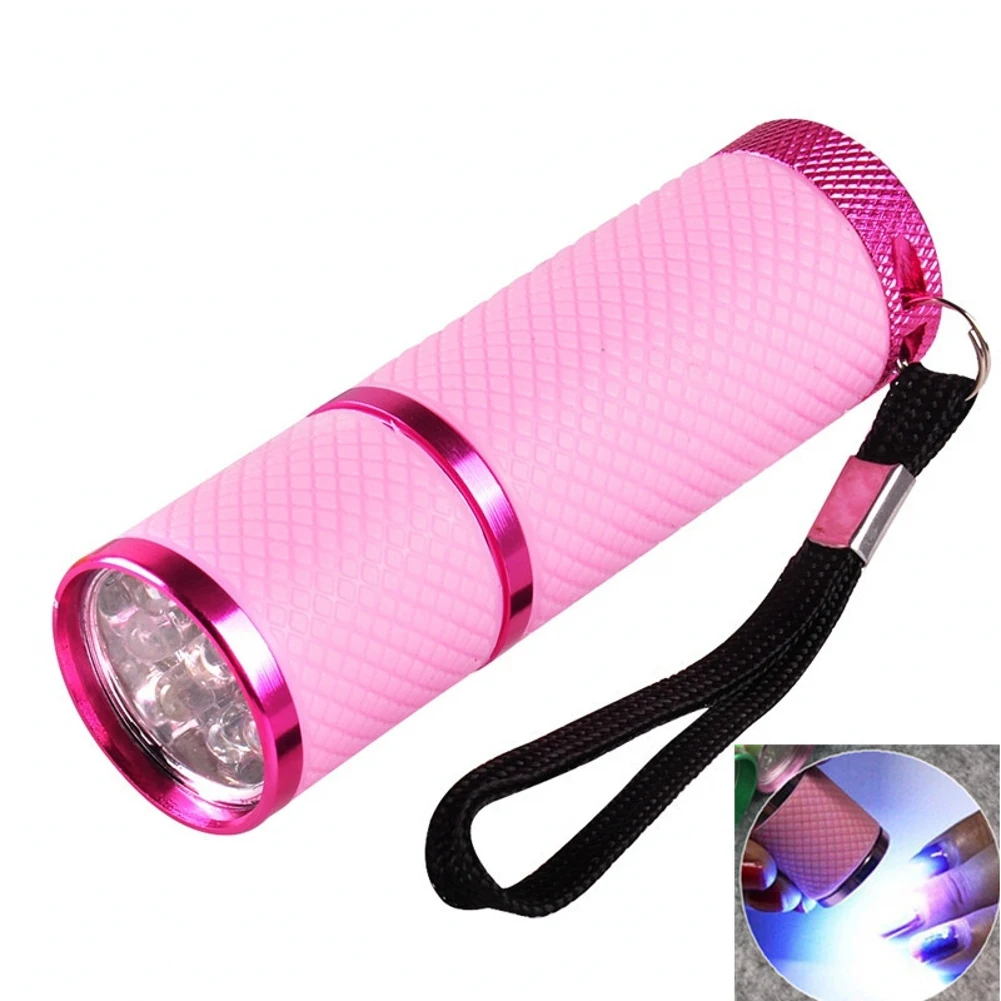 HJS 9 LED UV395-400NM purple lights led flash cure lamp small luminous silicone leather mini flashlight cabin led uv drying nail
