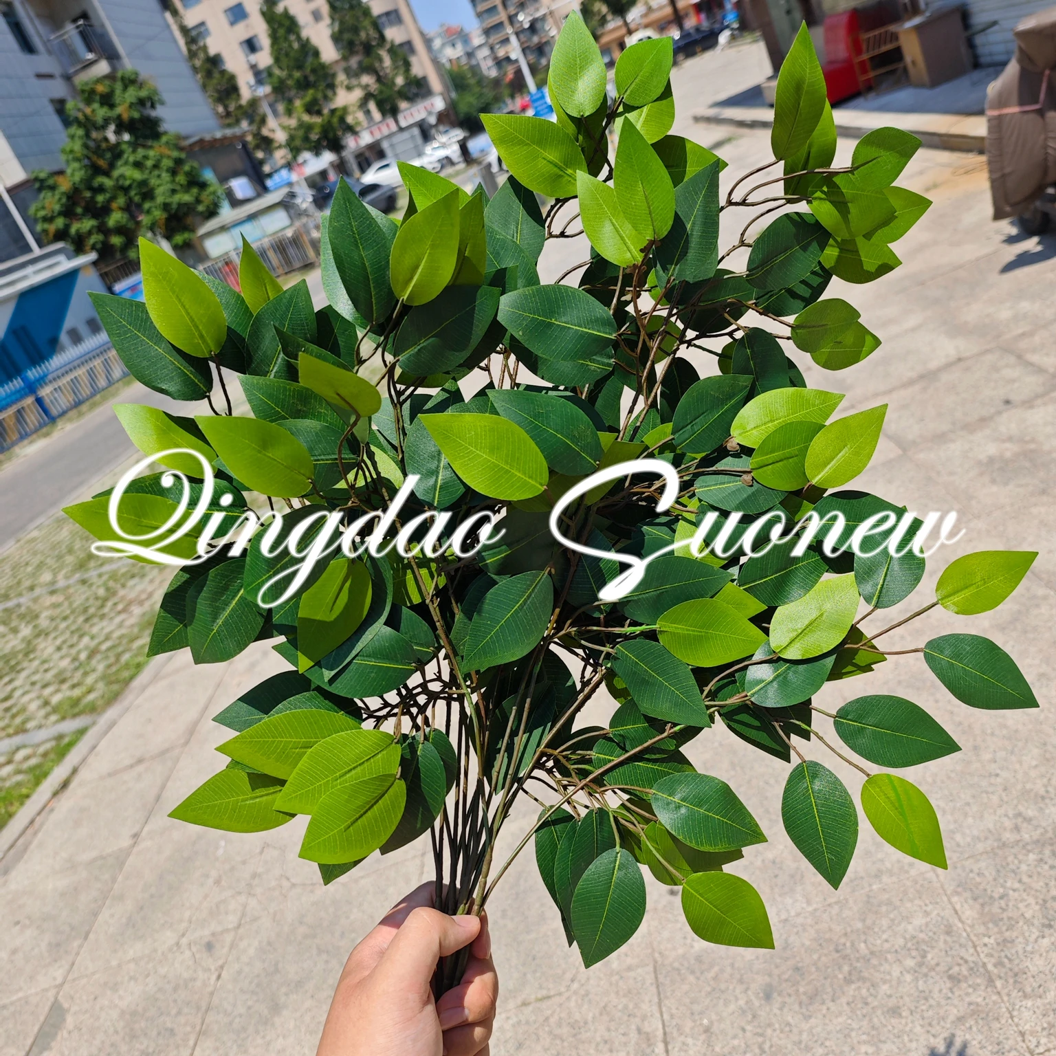 SN-D110 High Quality Artificial Flame Retardant Banyan Leaves For Decoration For Outdoor Props Leaf Artificial Plants