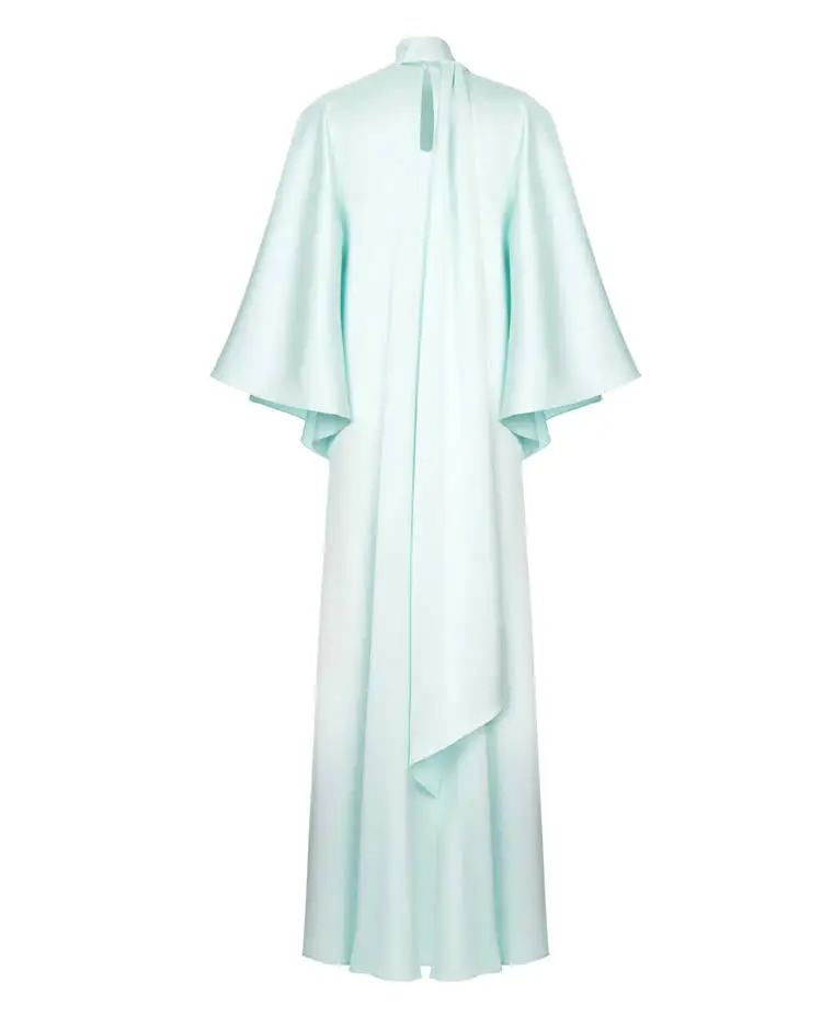 Islamic Prayer Ethnic Clothing High Quality Bow Collar Batwing Sleeve Solid Satin Muslim Abaya Dress Ramadan Festival Dubai Robe