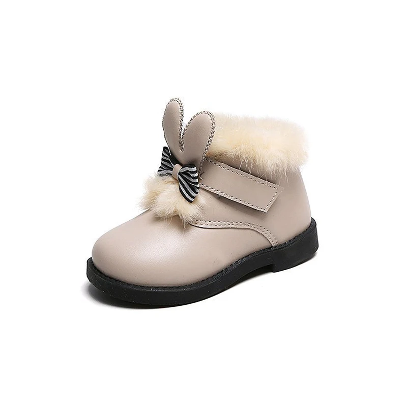 
Winter Waterproof anti-slip leather kid s footwear baby black Cotton velvet girls boys shoes low cut ankle snow boots 
