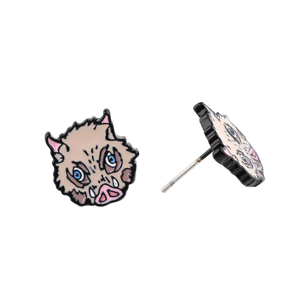 In stock anime design metal earrings dye black plating soft enamel ear studs for women