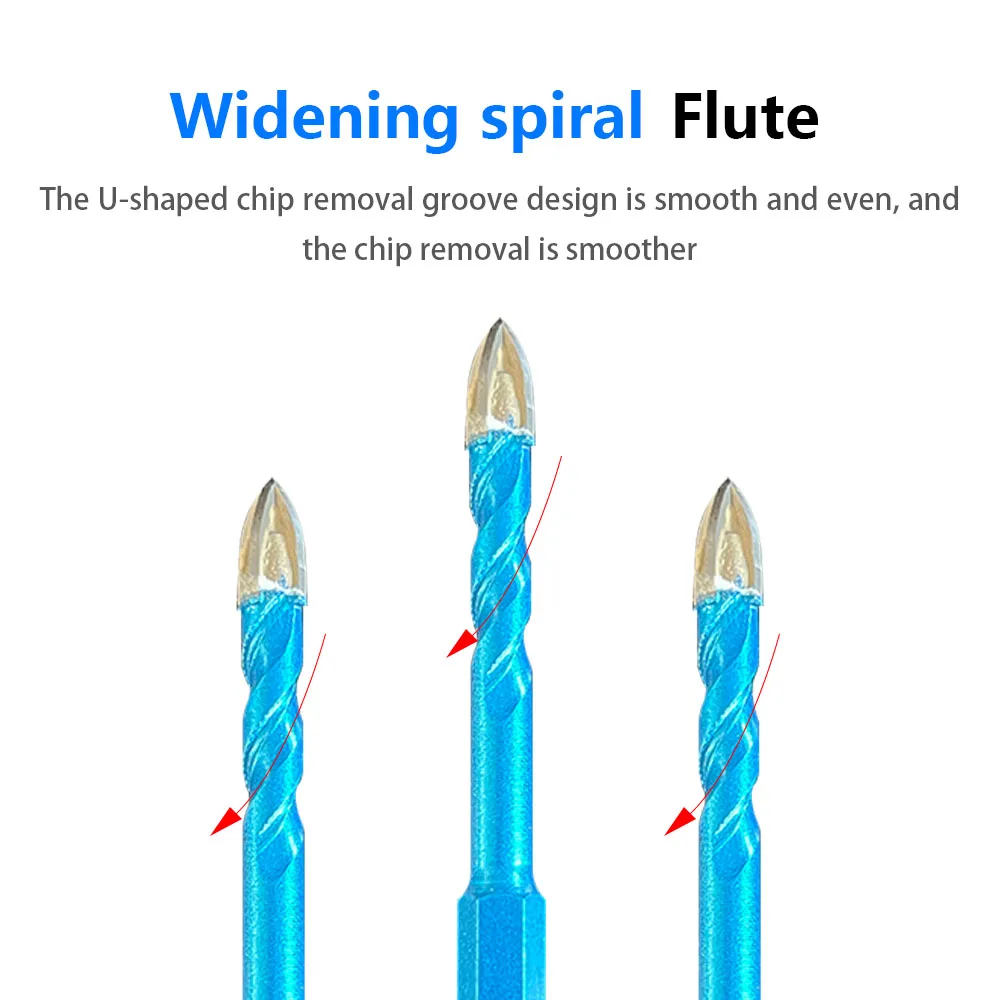 Blue Glass Drilling with Hexagonal Shank Cross Spiral Glass Bit