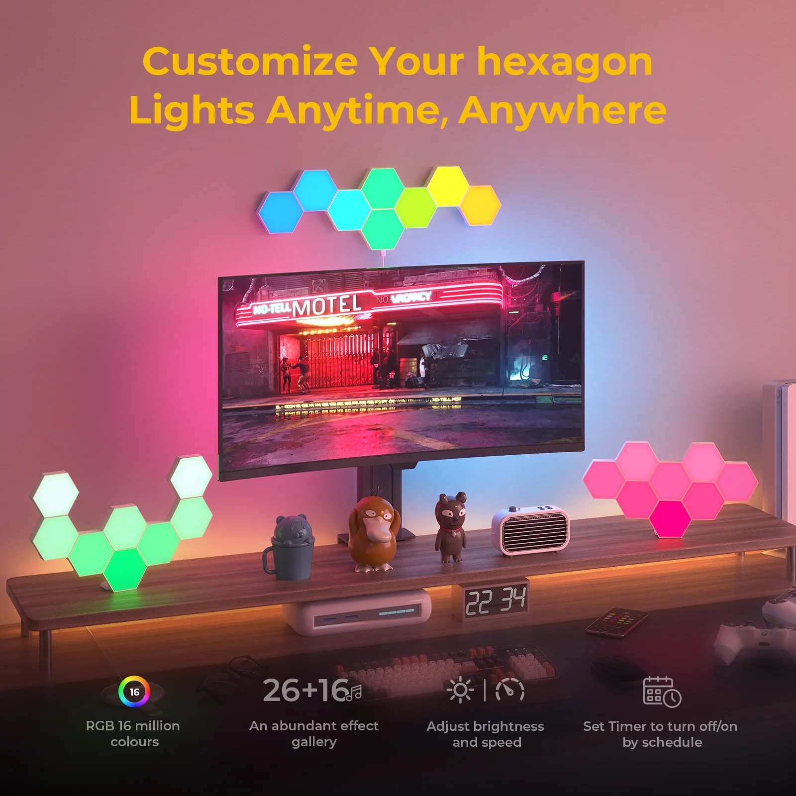 DIY 2024 Smart RGB шестиугольный сотовый новый игровой модульный шестигранный украшение дома светодиодные фонари