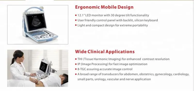 Mindray portable ultrasound machine DP-10 THI and 8-TGC assuring accurate image control
