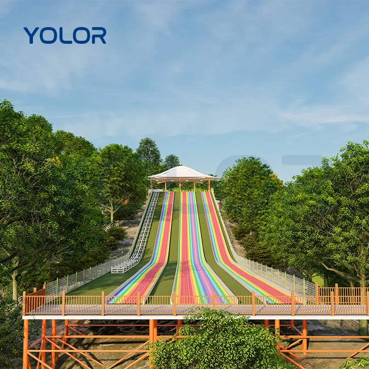 Customized Amusement Park Equipment Fun Park Plastic Snow Dry Slide Rainbow Large Outdoor Playground With Slide
