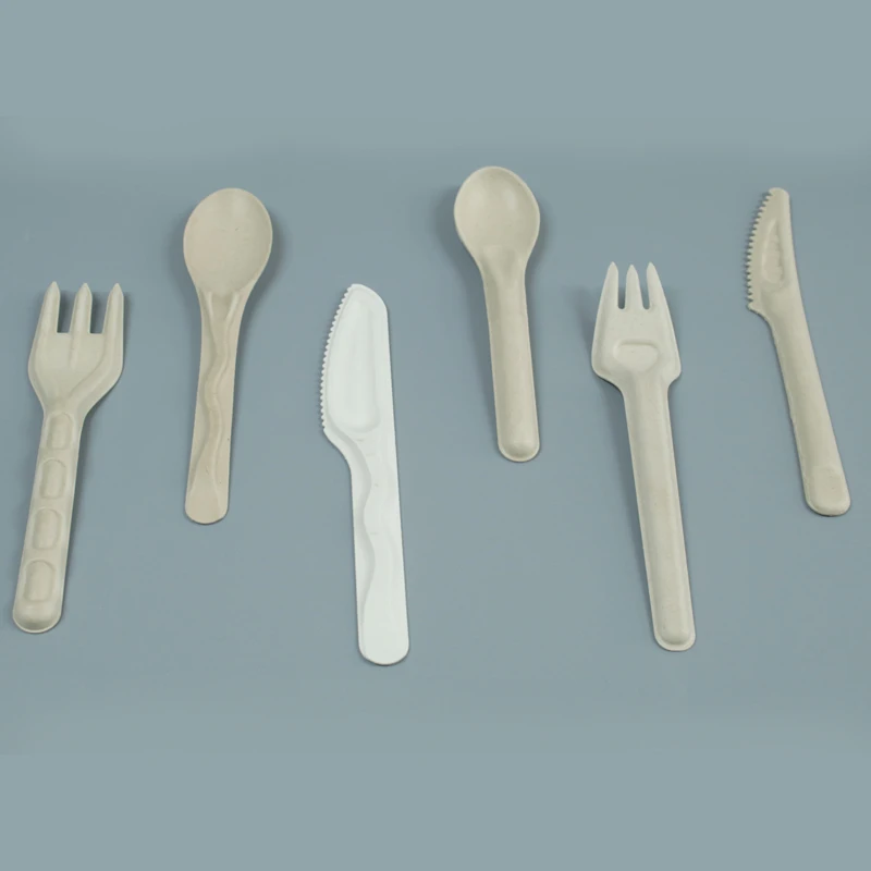 Biodegradable Disposable Sugarcane Pulp White edible cutlery bagasse paper knife fork spoon