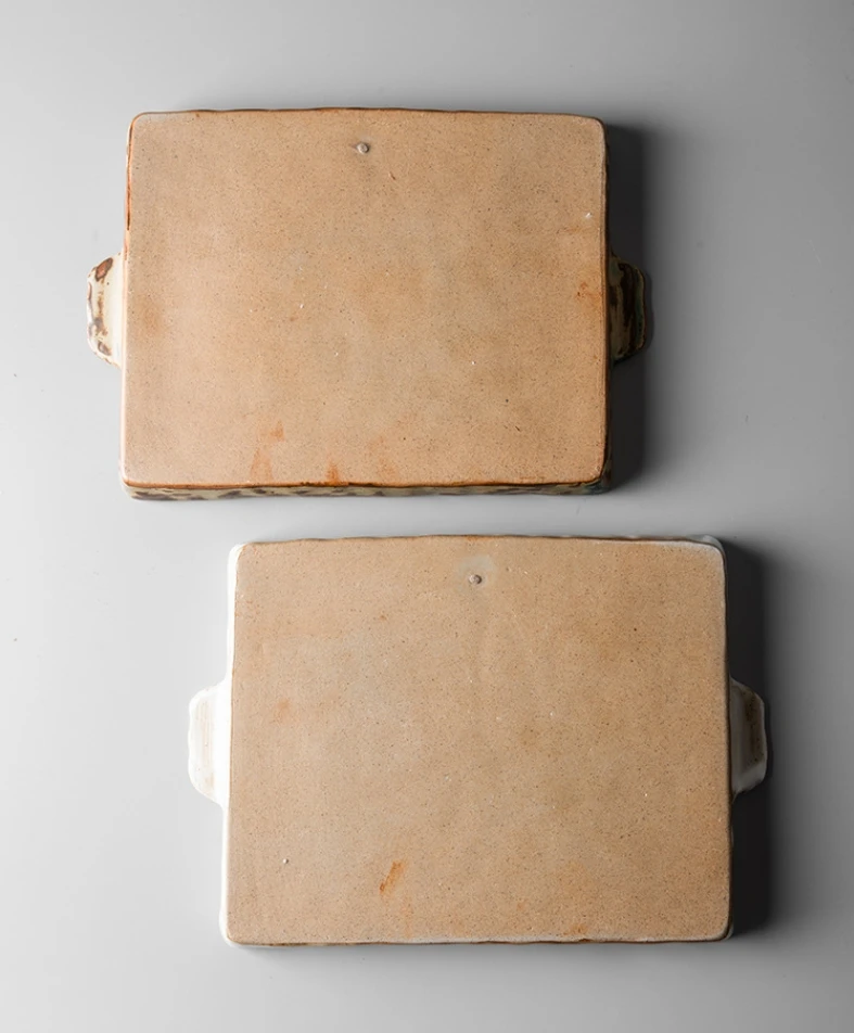 Square green and white ceramic plates handmade glazed dinnerware handle including