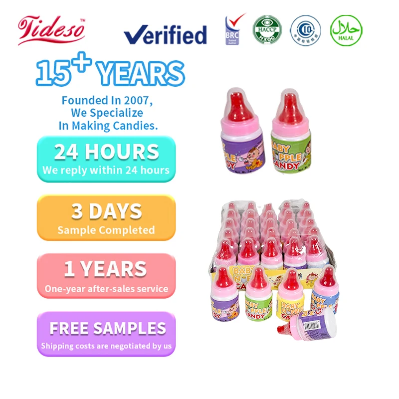 Lot Of Spot Goods Nipple Baby Bottle Shape Fruit Flavour Hard Candy Toy Lollipop With Sour Powder