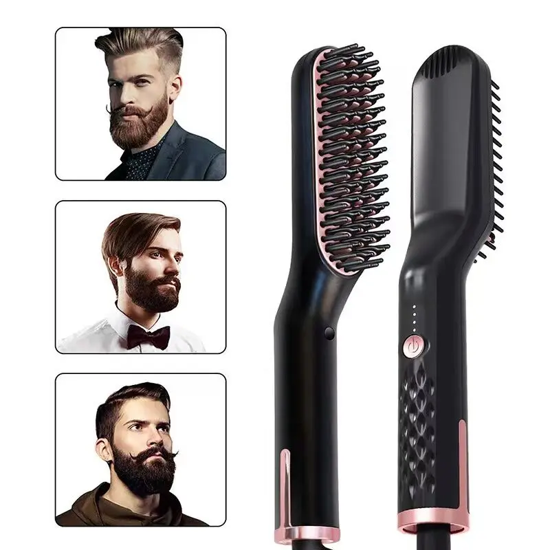 PSB high quality 3 in 1 electric ceramic beard and hair straightener brush beard straightening comb