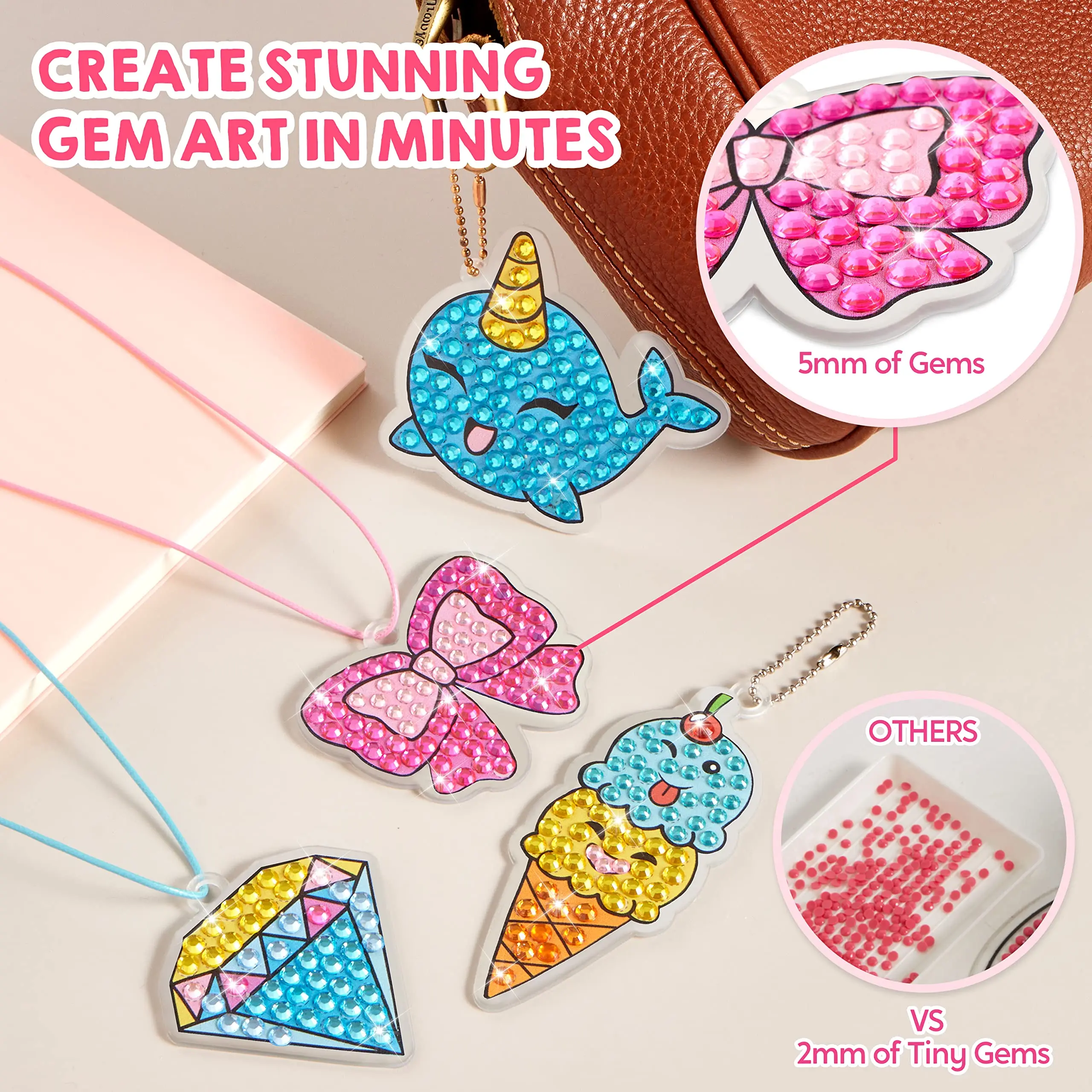 Gem Art, Kids Diamond Painting Kit with Big 5D Gem, Arts and Crafts for Girls Ages 4-12, Gem Craft Activities Kits, Premium Diam