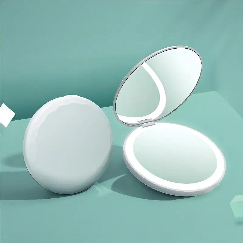 Custom Round Design LED Vanity Pocket Portable Magnifying Mirror Makeup Compact Mirrors With Lights
