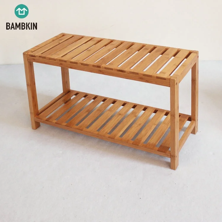 BAMBKIN Bathroom shower seat Spa bamboo shower bench with storage shelf