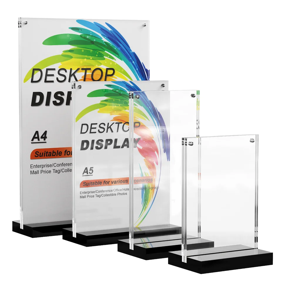ROUST Premium Double-Sided A4 A5 A6 10*20 Acrylic Photo Frame Magnetic Desk Display Office Coffee Shop Badge Holder Accessories