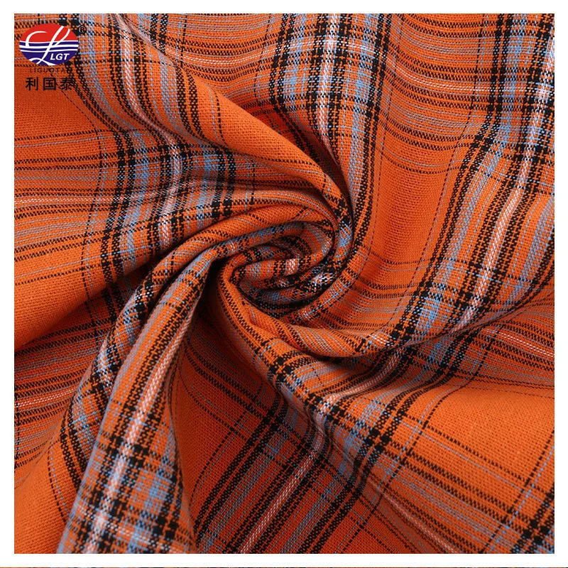 organic 100 Cotton Yarn Dyed checked fabric orange plaid pattern school uniform fabric