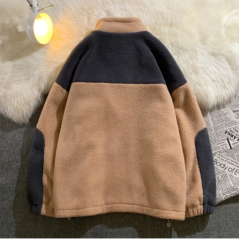 Winter Fashion Brand Sherpa Fleece Jacket Stand Collar Outdoor Jacket Men Warm Casual Coat