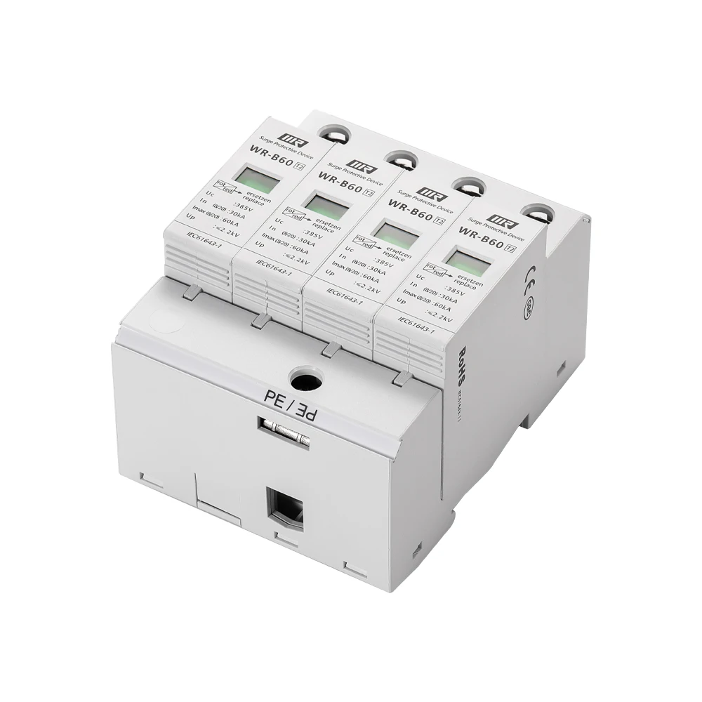 Din rail mounted 60KA Lightning arrester SPD Ac 4P TN TT System Best Surge Protector for AC Unit
