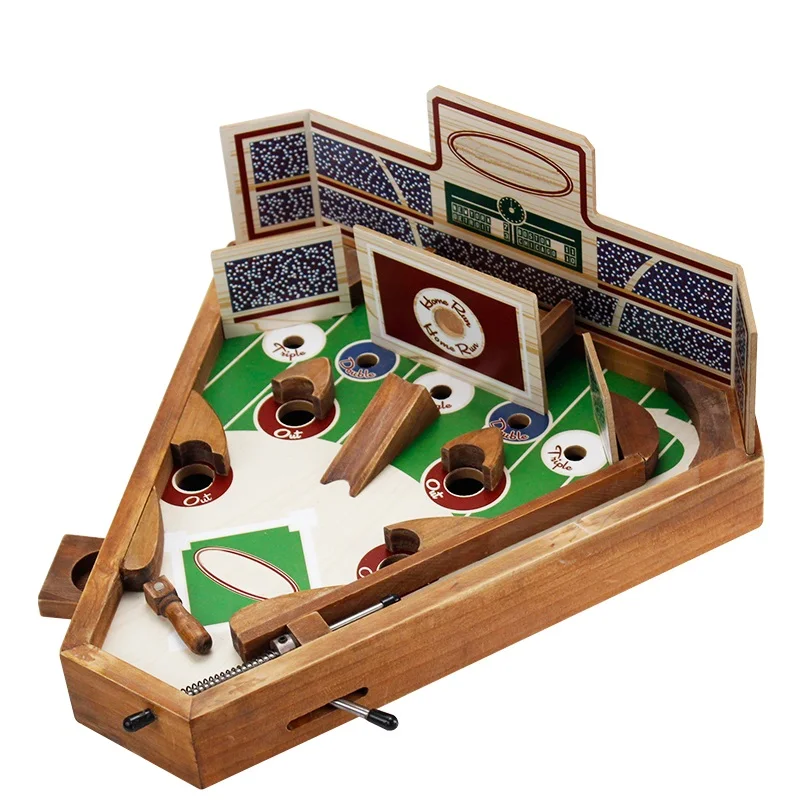 High quality colorful pinball game baseball portable board game wooden toy table top baseball pinball game toy