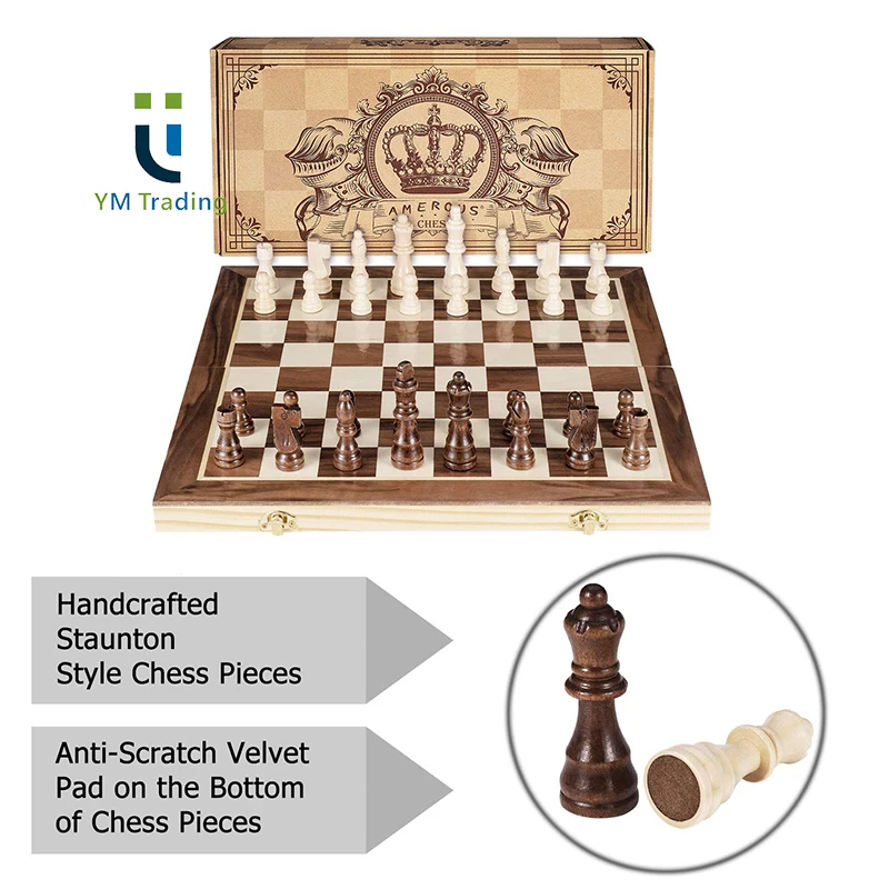 handmade OEM wooden wooden chess table  game High quality classic educational learning board game toy box