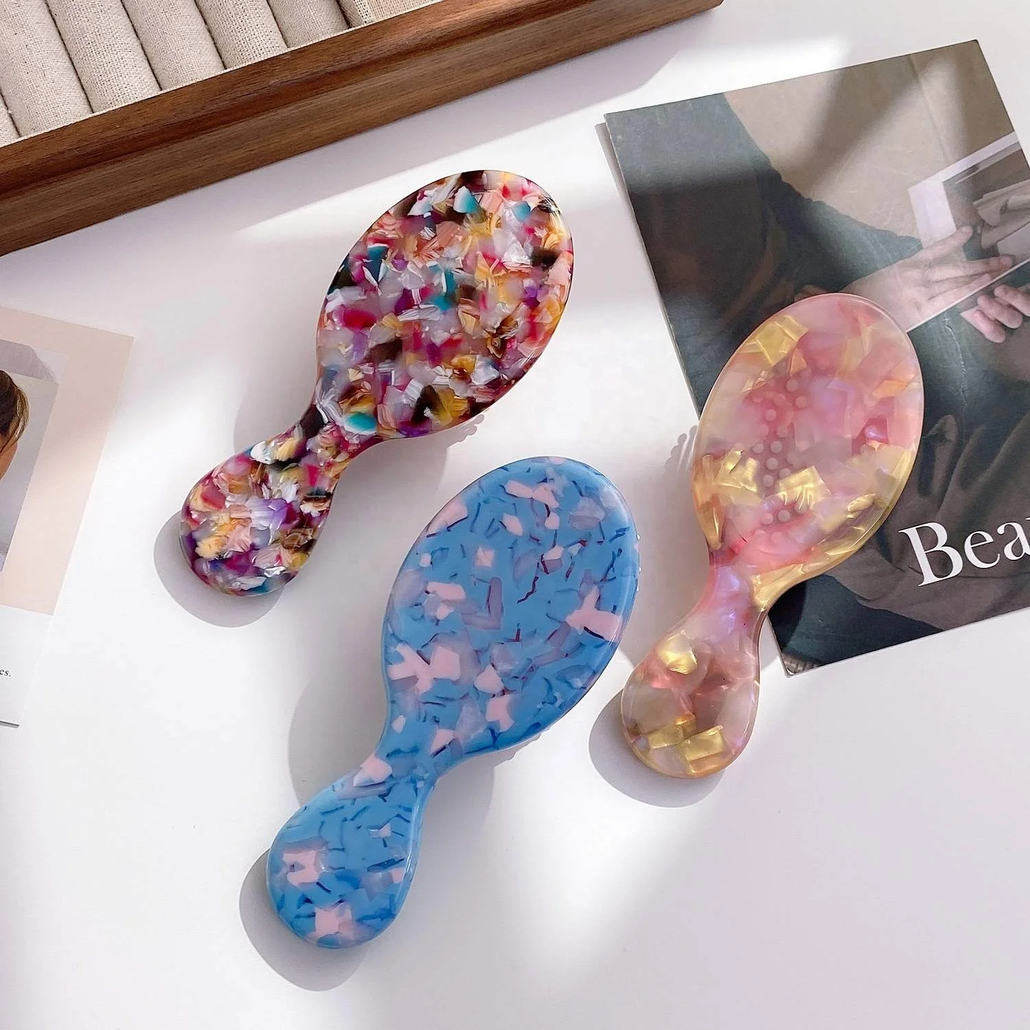 Wholesale Soft Bristles Hairbrush Detangle Acetate Hair Comb Nature Air Cushion Acetate Hair Brush