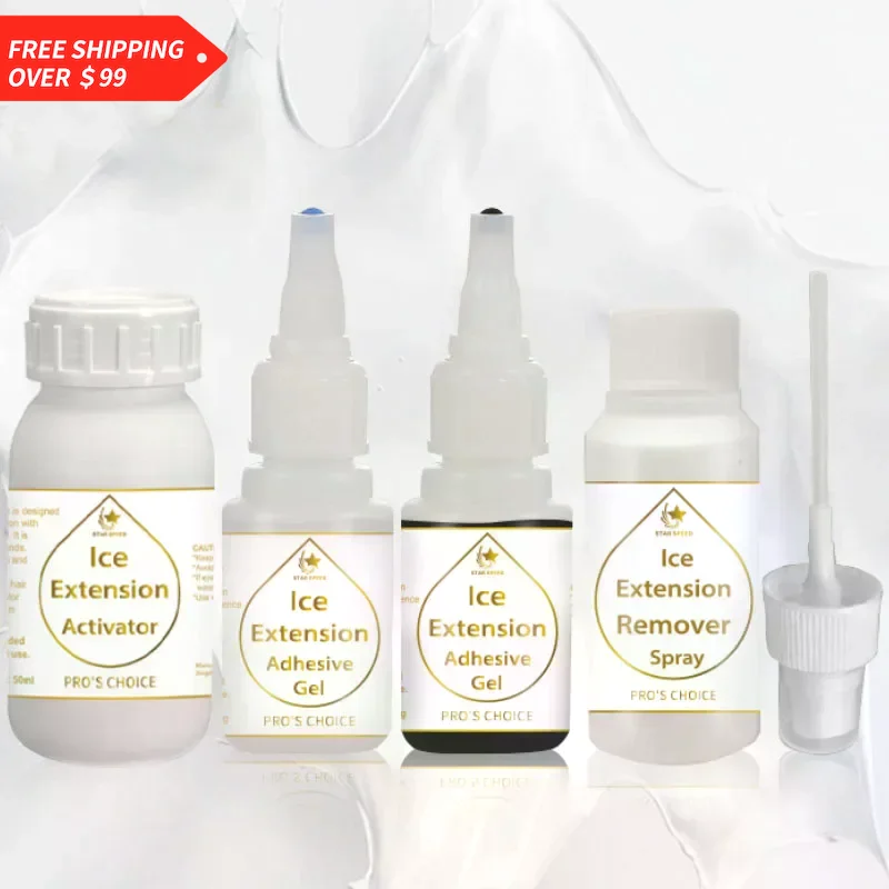 Ice Hair Extension Glue Gel Kit for Cold Bonding with Adhesive and Remover