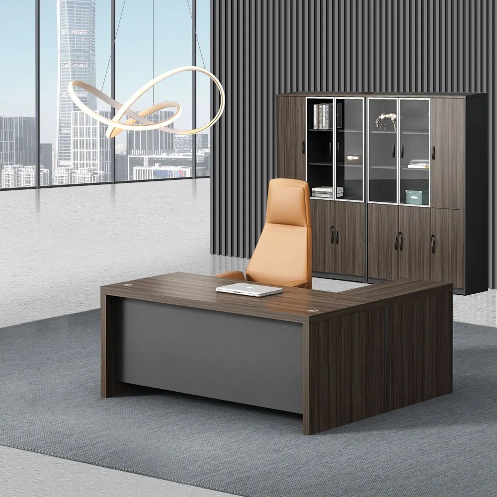 L shape manager desk modern design durable wooden CEO office equipment furniture desk