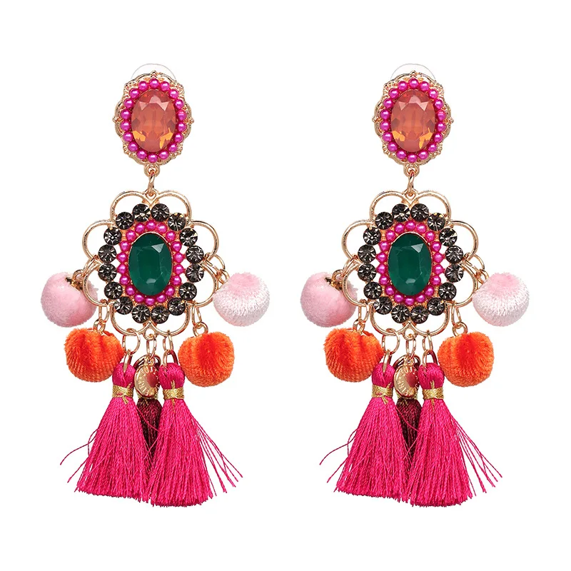 Fashion Jewelry 20 Designs cross-border wish bohemian tassel dangle earrings silk thread ethnic fashion pompom boho earrings