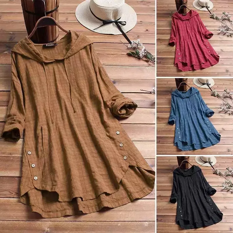 Round Neck Cotton Linen Blouse Women Plus Size Loose Short Sleeve Long Blouses Top Female Irregular Hem Shirt Blouse