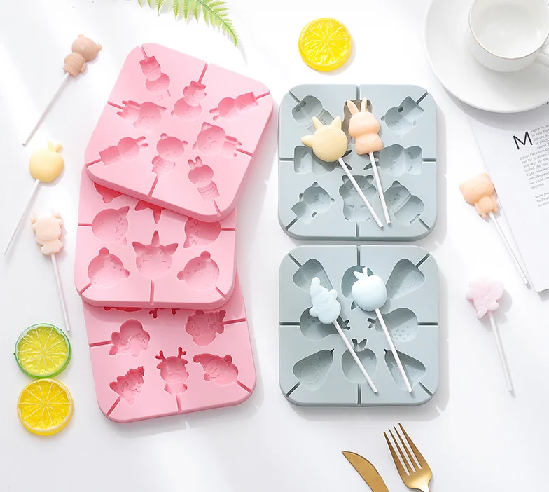 8 Cavities Cute Shape Silicone lollypop Molds DIY Candy Chocolate Cookie Maker For Fondant Cake Decoration With Sucker Sticks