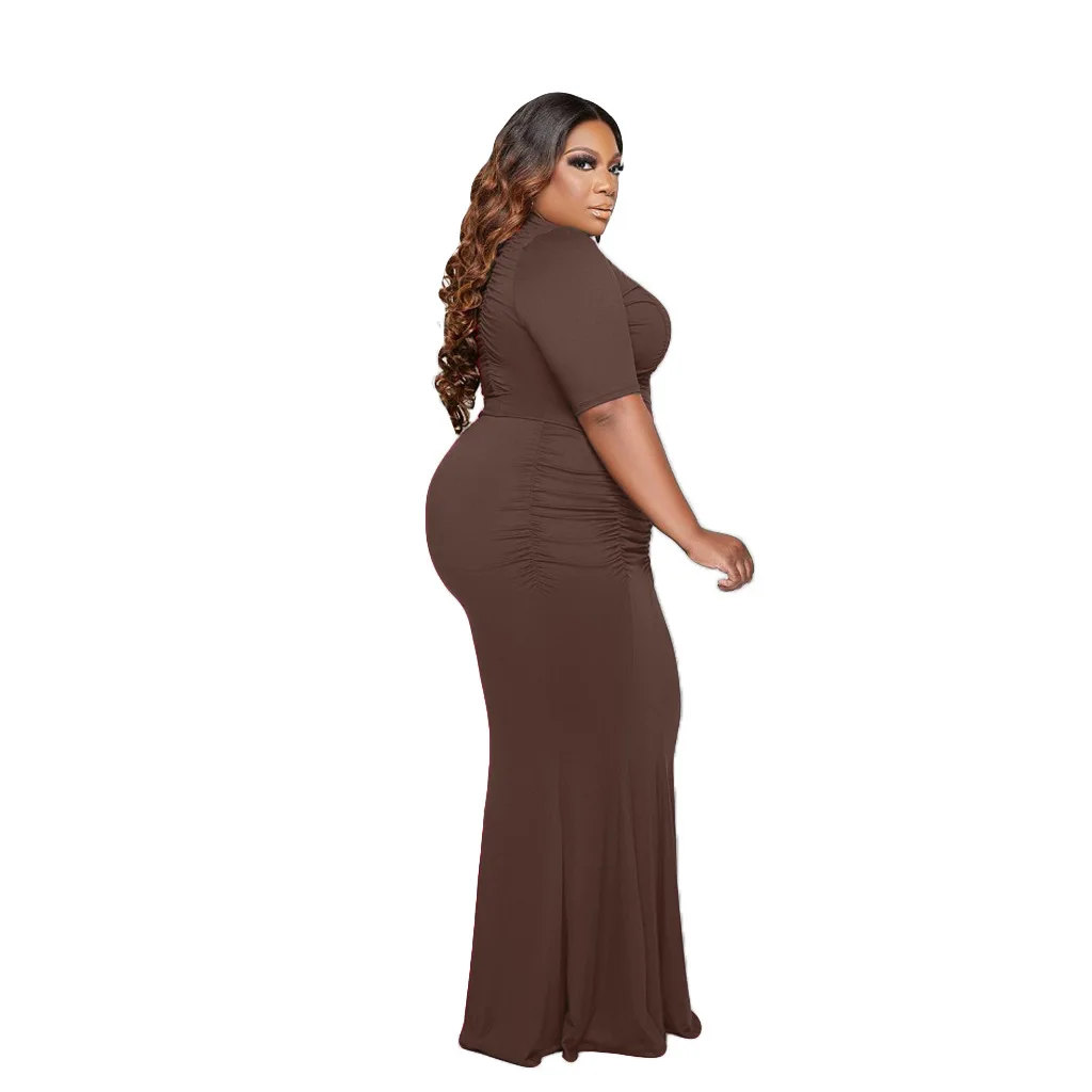 Women Plus Size Two Piece Skirt Set Solid Casual Pleated Top And Long Skirt Outfits For Fat Women