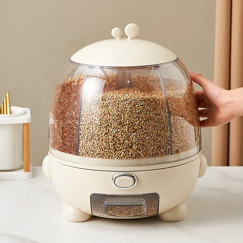 Grain Storage Dispenser rice dispenser 360 rotating  rice Storage Round Grain Dispenser Kitchen for Small Grains Beans