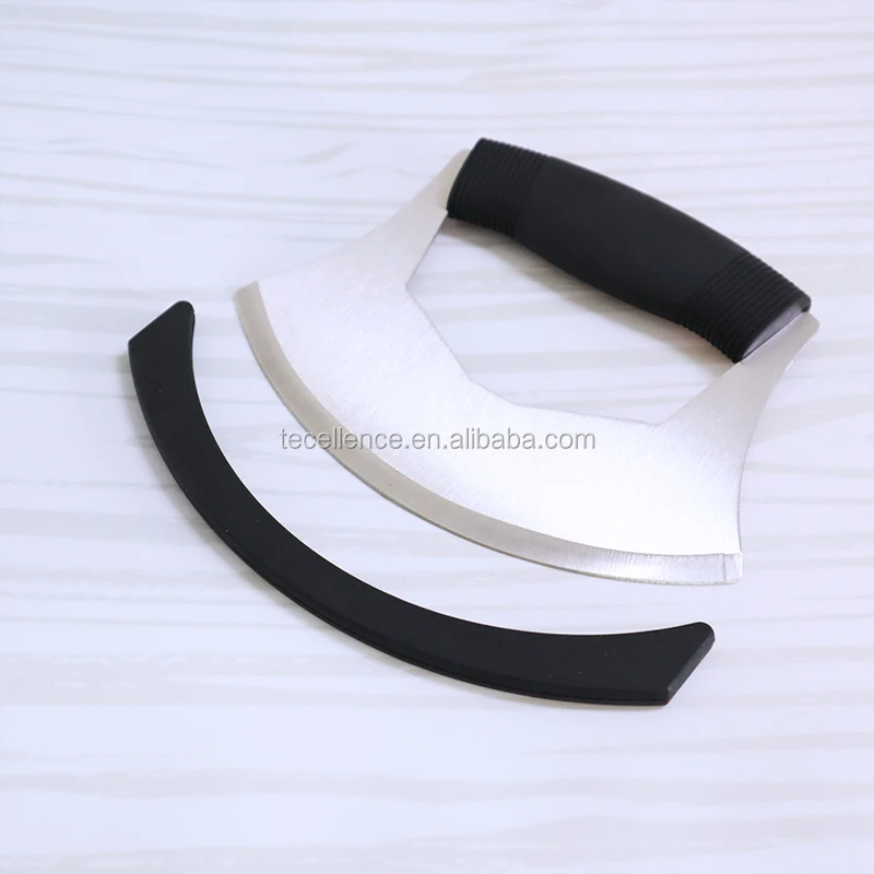 Wholesale High Quality Salad Chopper Knife Stainless Steel Rocker Pizza Cutter with Cover
