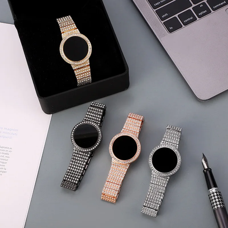 Hot Sale LED Watches Fashion Digital Watch for Women Luxury Crystal Stainless Steel  Wristwatch Reloj de mujer 2022 LED22