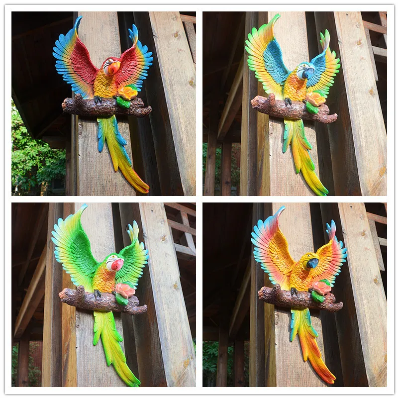 Wholesale Resin Colorful Parrot Statue Wall Hanging Sculpture resin bird