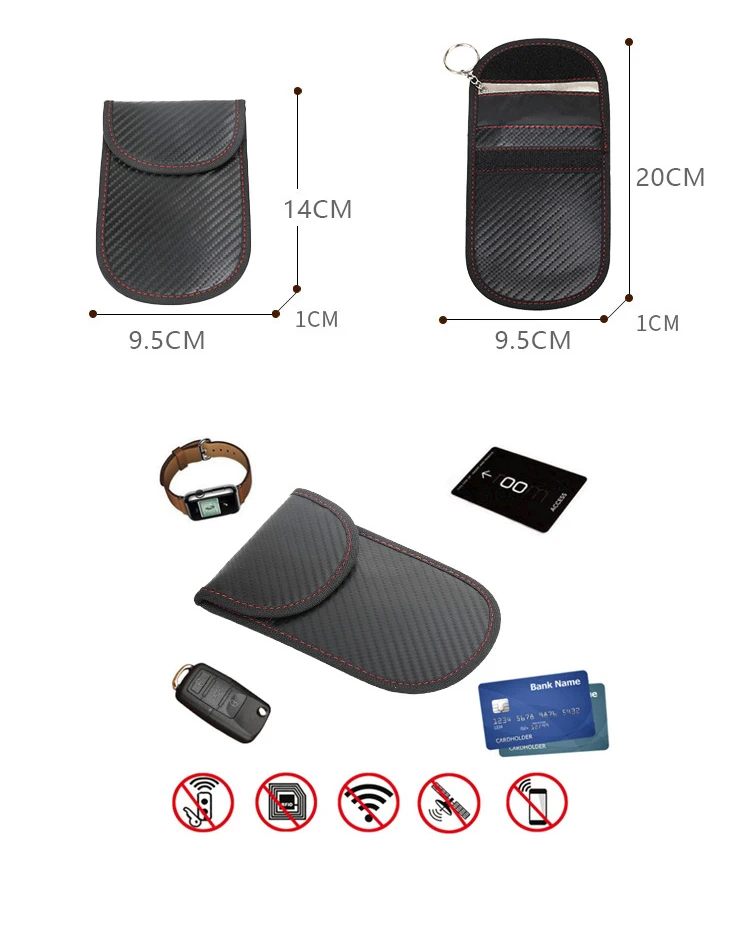 Key Pouch Blocker Anti Theft Rfid Carbon Fiber Pu Leather Car Key Signal Fob Holder Blocker Blocking Organizer Pouch