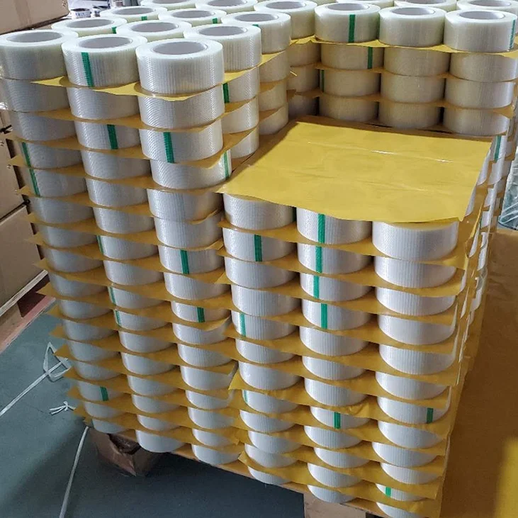 clear transparent fiberglass reinforced self adhesive 2 way cross weave filament tape in log rolls
