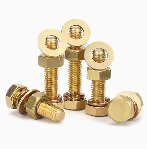 Copper hexagon bolt nut set brass flat washer spring washer combination bolts