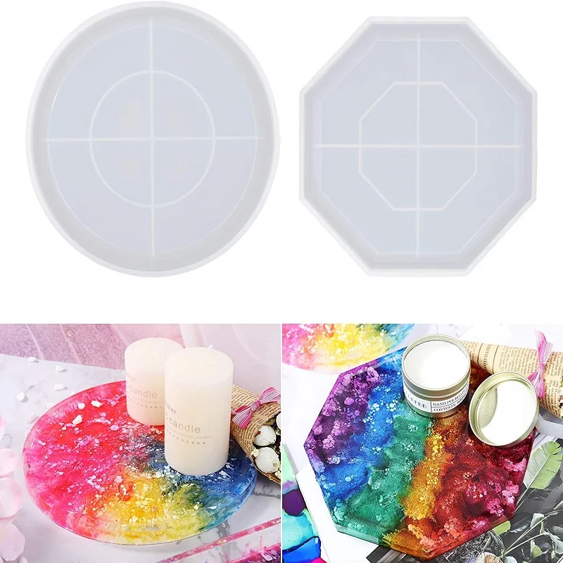 Resin Tray Molds Silicone Tray Molds for Epoxy Resin Octagon Round Shape Plate Molds for Resin Casting Home Decoration