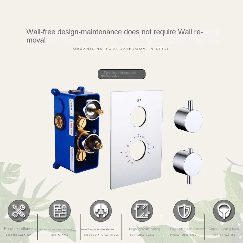 DQOK Round Hand Shower Thermostatic Single Function Brass Shower Faucet Chrome Concealed Shower Suit