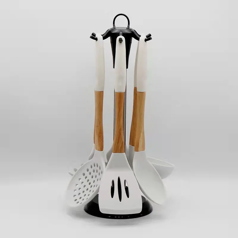 Factory direct silicone kitchenware set wooden handle cooking spoon spatula 6 piece set kitchen utensils spatula spot wholesale